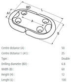 RVS padoog met dubbel klapbaar oog - dubbele D-ring - RVS A4-AISI 316 - afmeting 100 x 60 mm