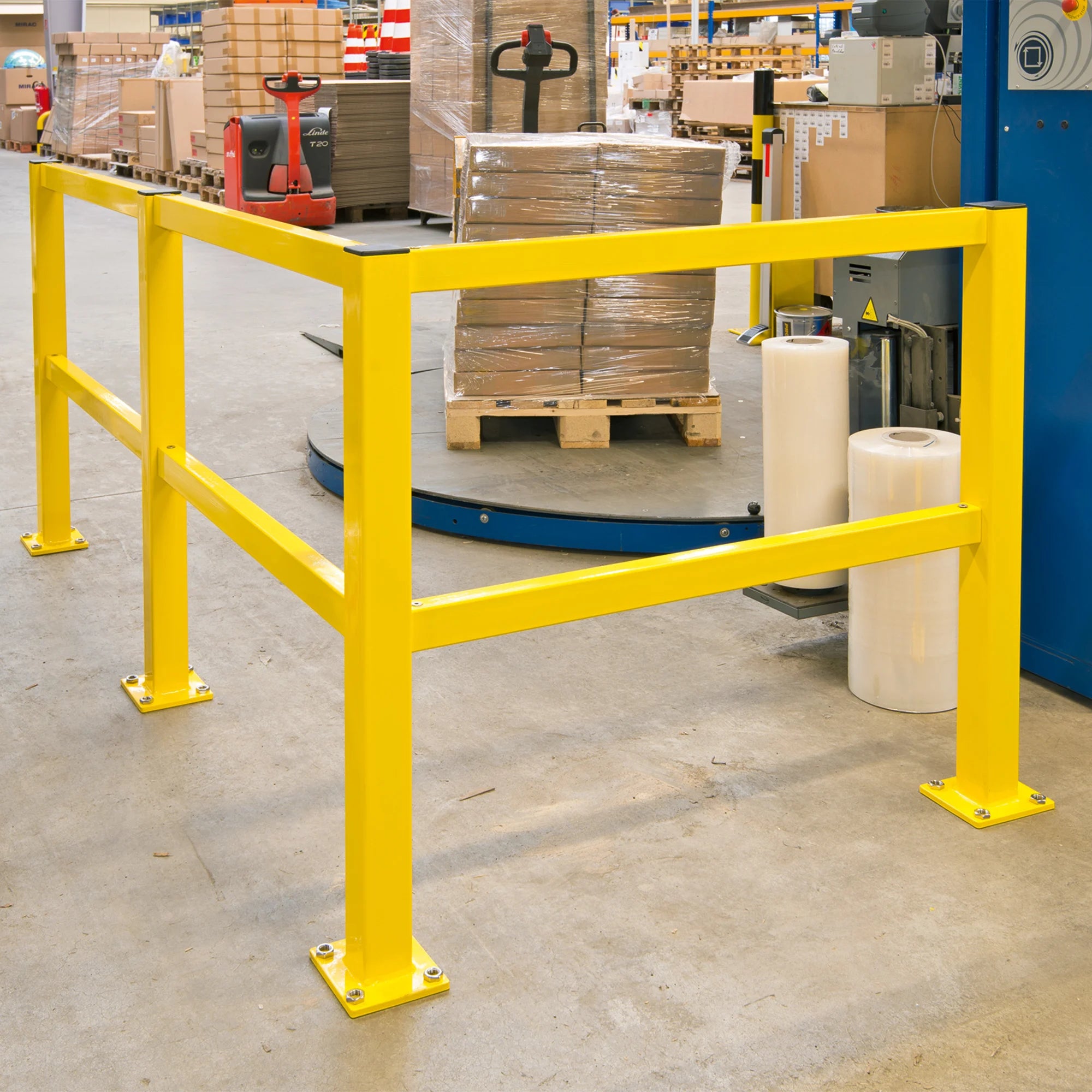BLACK BULL magazijn railing S-LINE – veiligheidsrailing – geel gecoat – binnen & buiten