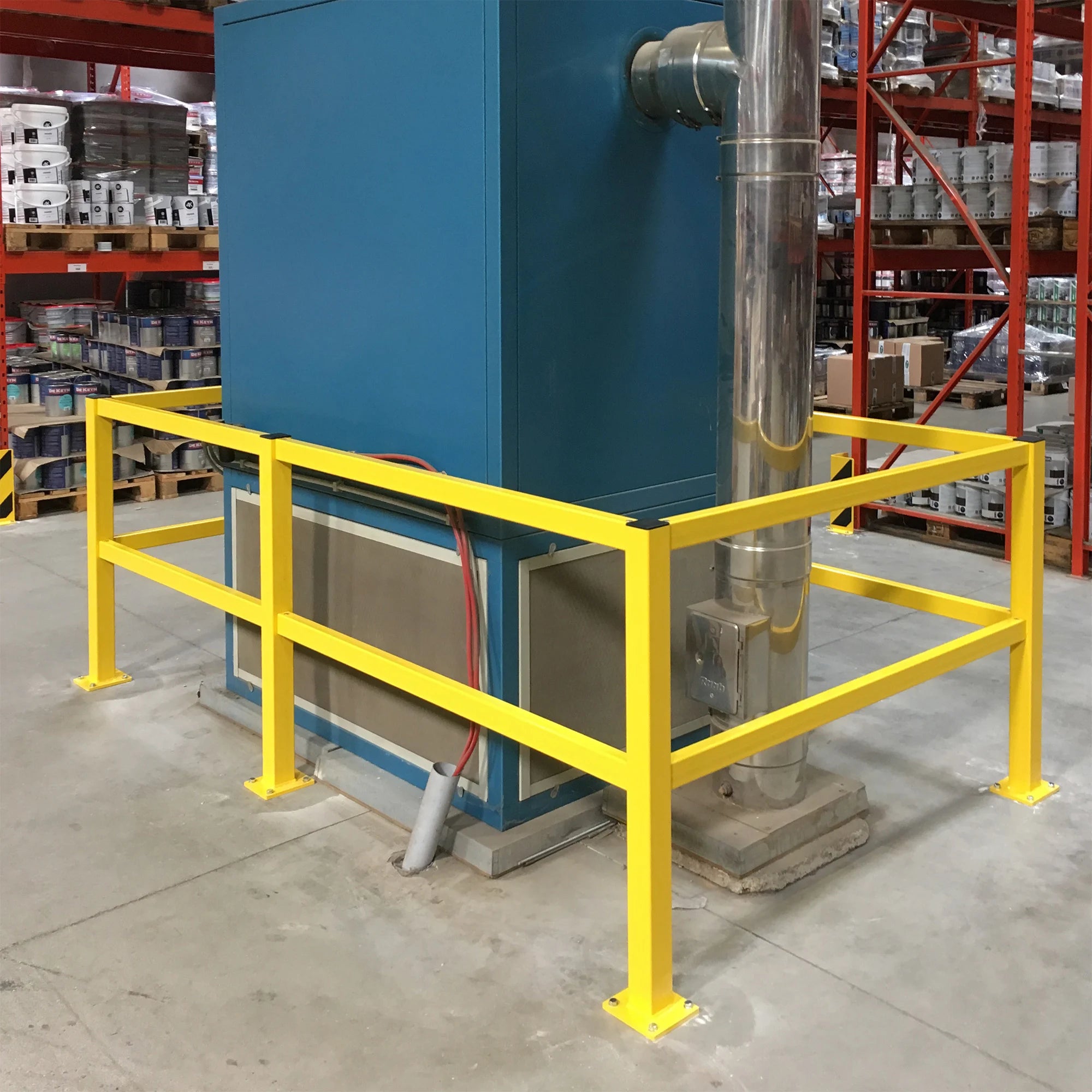 BLACK BULL magazijn railing S-LINE – veiligheidsrailing – geel gecoat – binnen & buiten