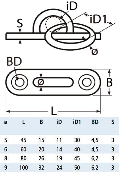 RVS steigeroog met ring - langwerpige grondplaat - RVS A2-AISI 304