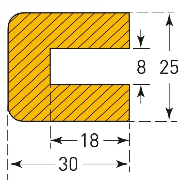 Profielstootrand rechthoekig – stootbescherming – opschuifbaar – 1 of 5 meter – geel / zwart