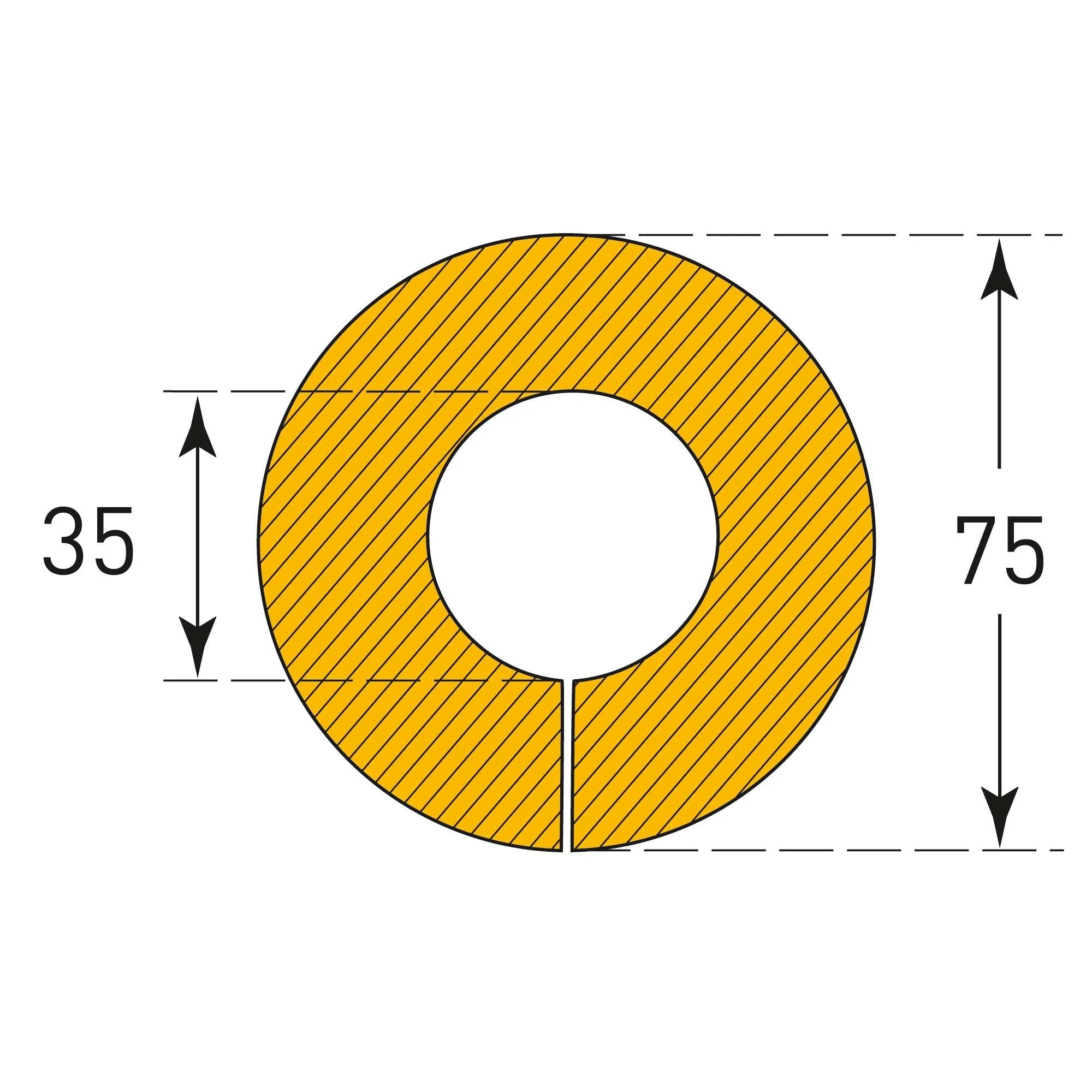 Stootrand buis Ø 35 mm – stootbescherming  – 1 meter – geel / zwart