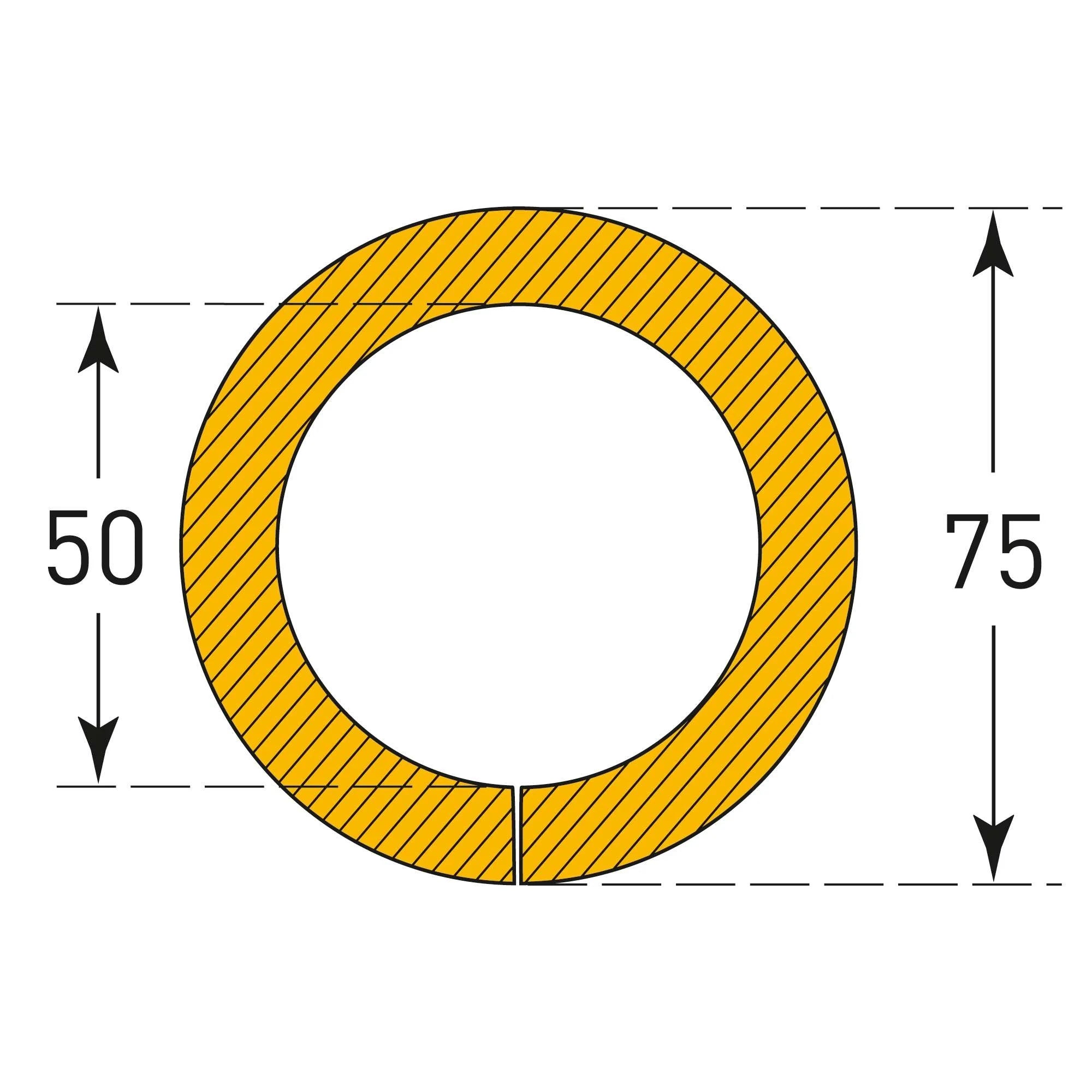 Stootrand buis Ø 50 mm – stootbescherming  – 1 meter – geel / zwart