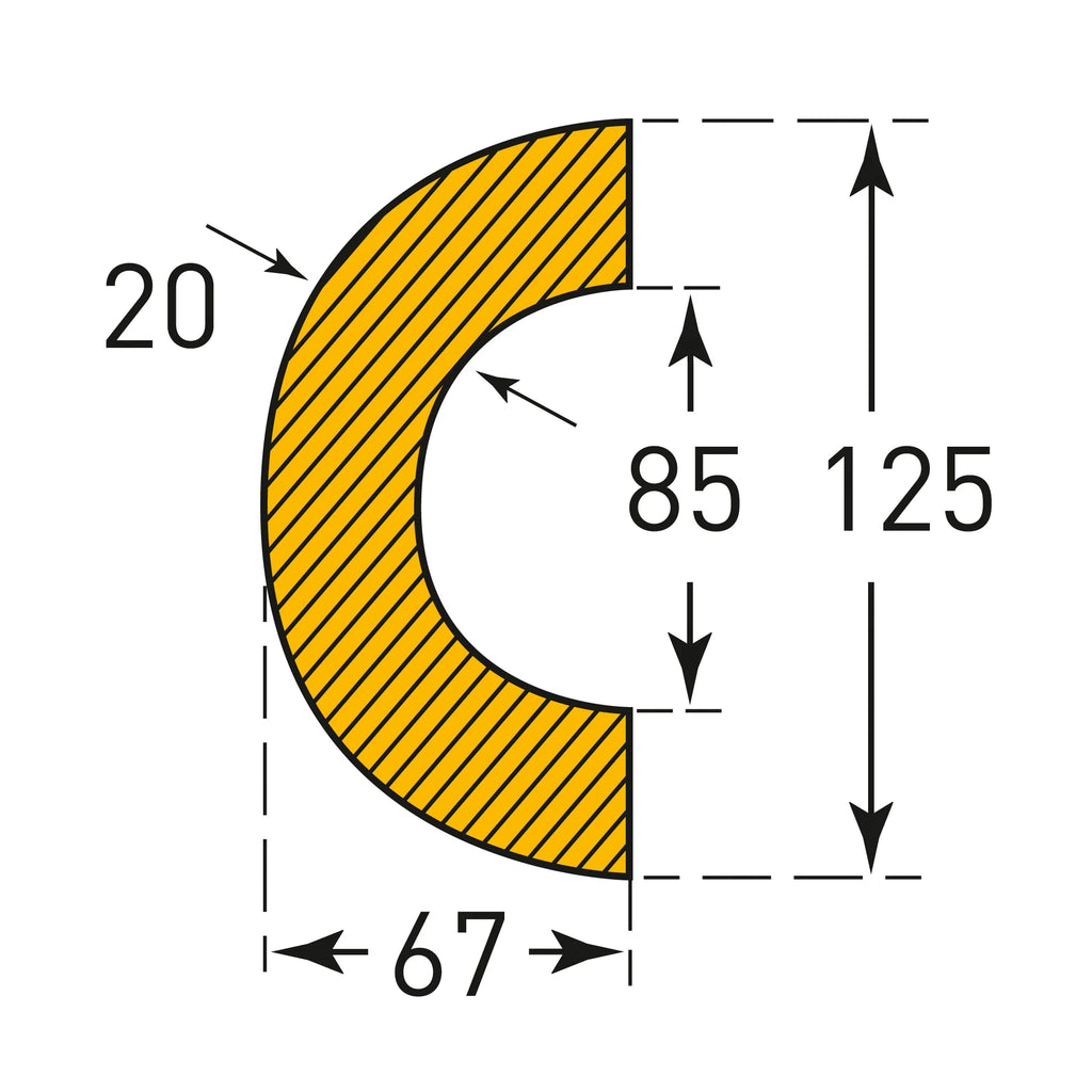 Stootrand 85mm buis 180 graden – stootbescherming – magnetisch – 1 meter – geel / zwart