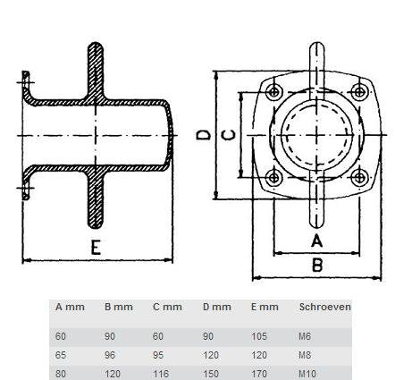RVS bolder – steigerbolder – RVS A4-AISI316 –  hoogte 105 tot 170 mm