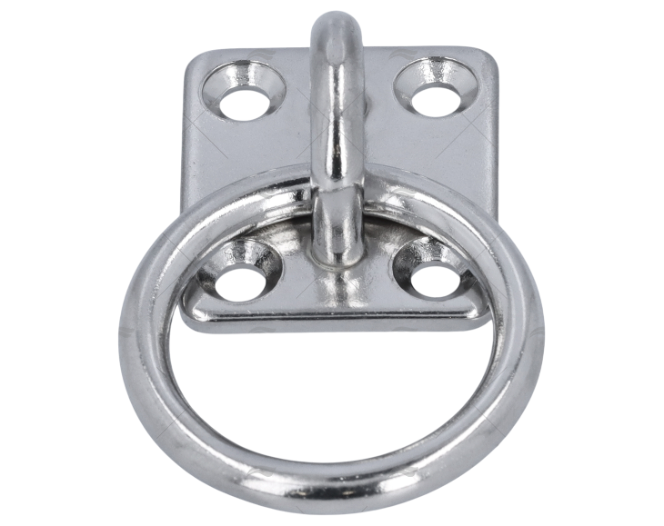RVS steigeroog met ring - afmeerring - RVS A2-AISI 304 - vierkante grondplaat